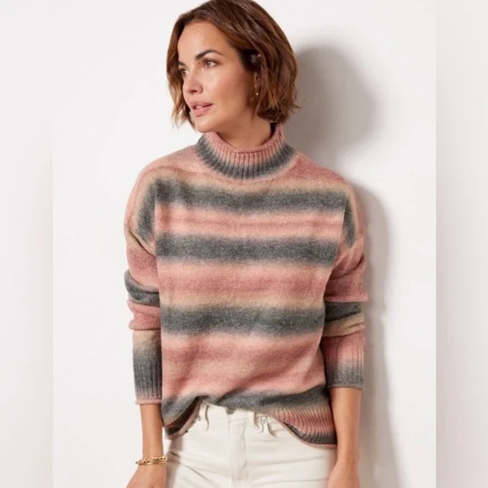 Evereve Rudy Spacedye Striped Pullover Sweater Mockneck Pink Green Size XS